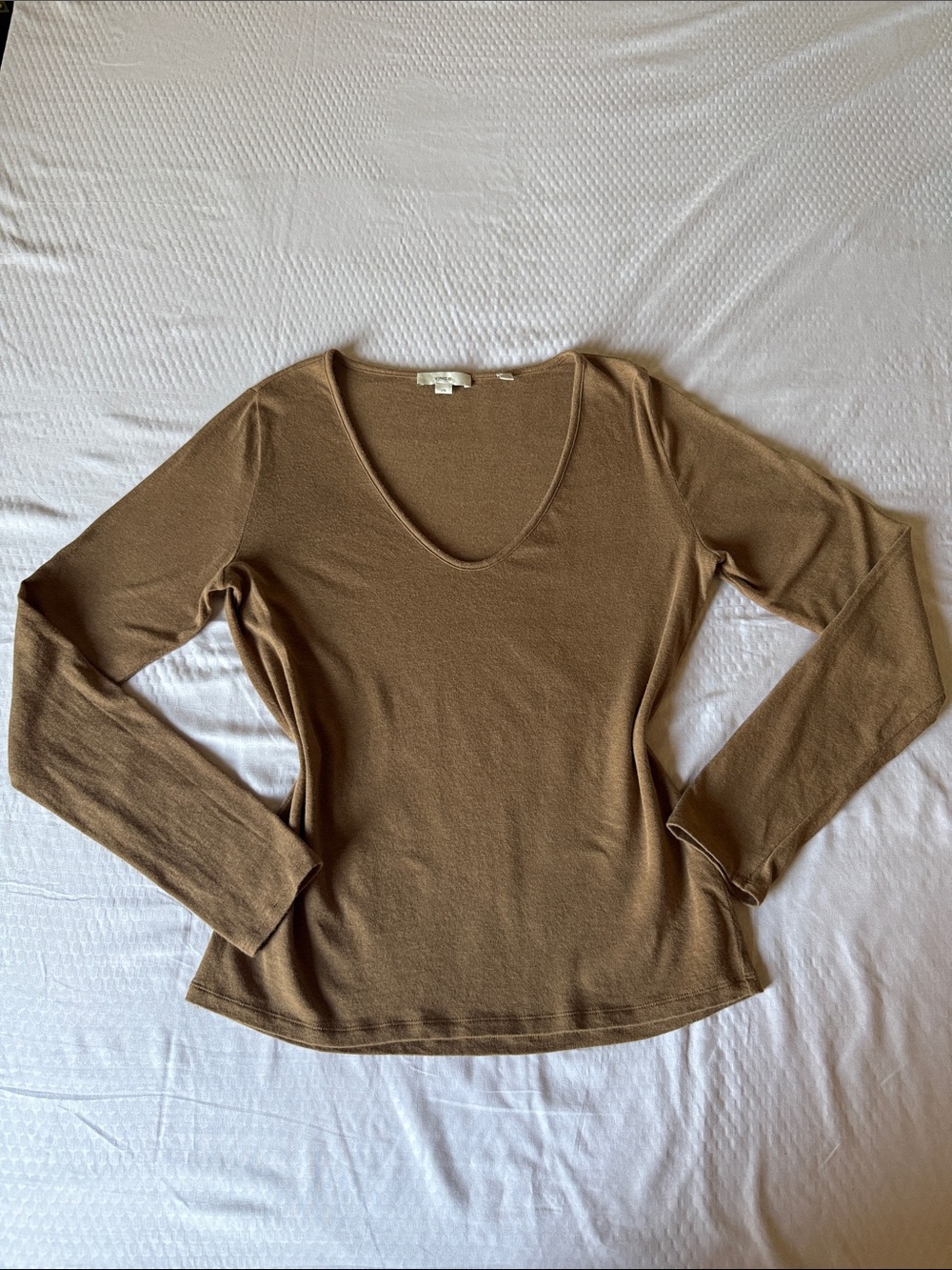 Vince Long Sleeve V-Neck Top - Caramel Brown